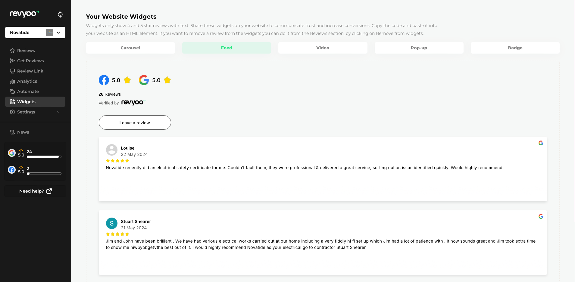 Reviews Feed Widget