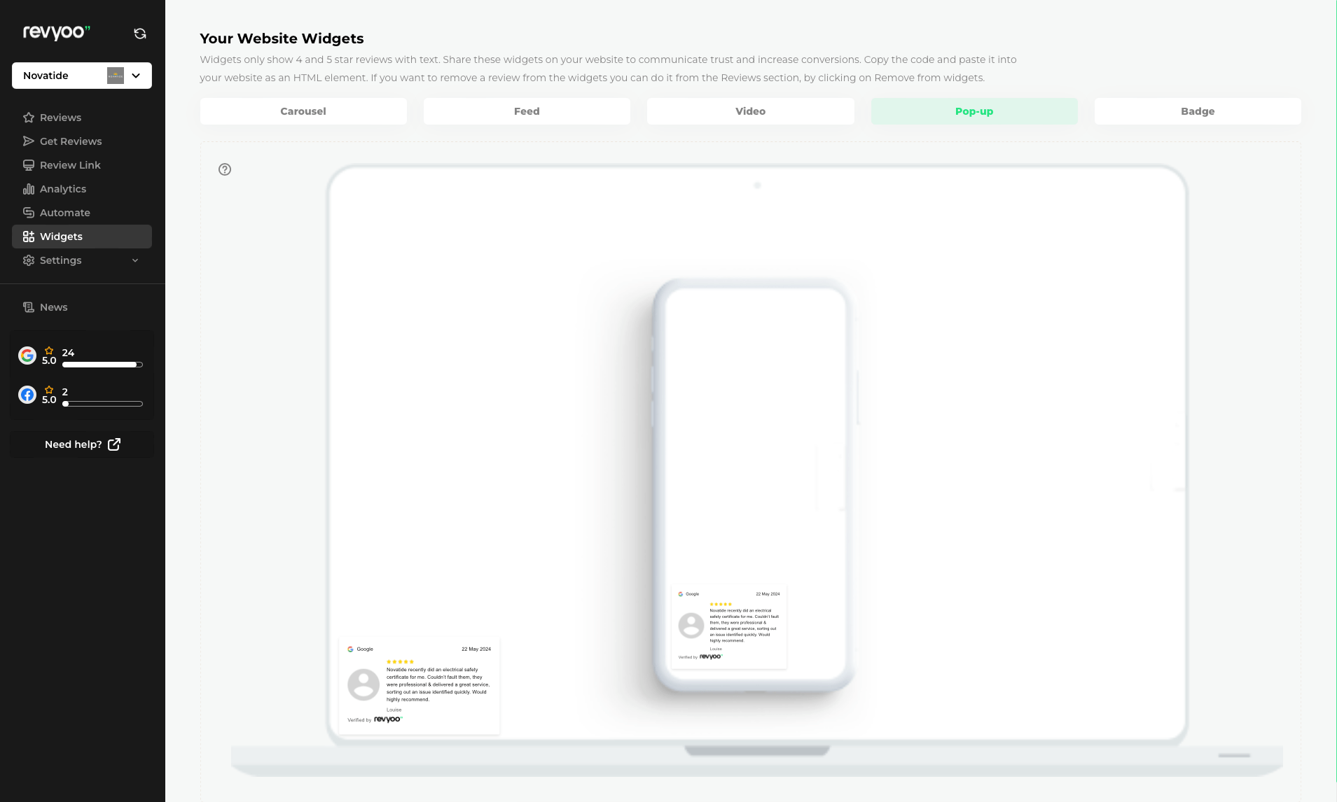 Reviews Pop-Up Widget