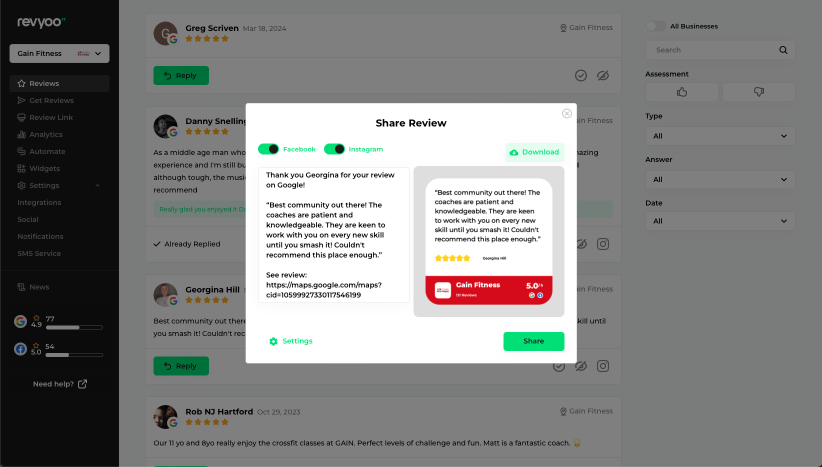 Sharing reviews