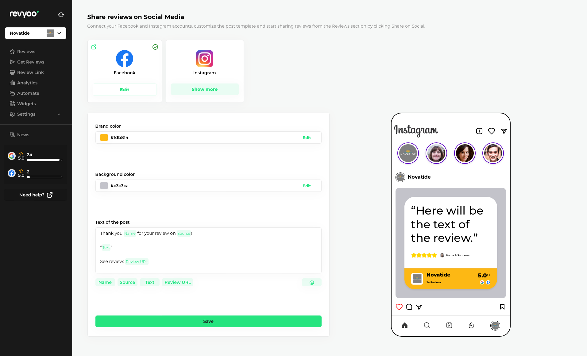 Reviews Social Sharing
